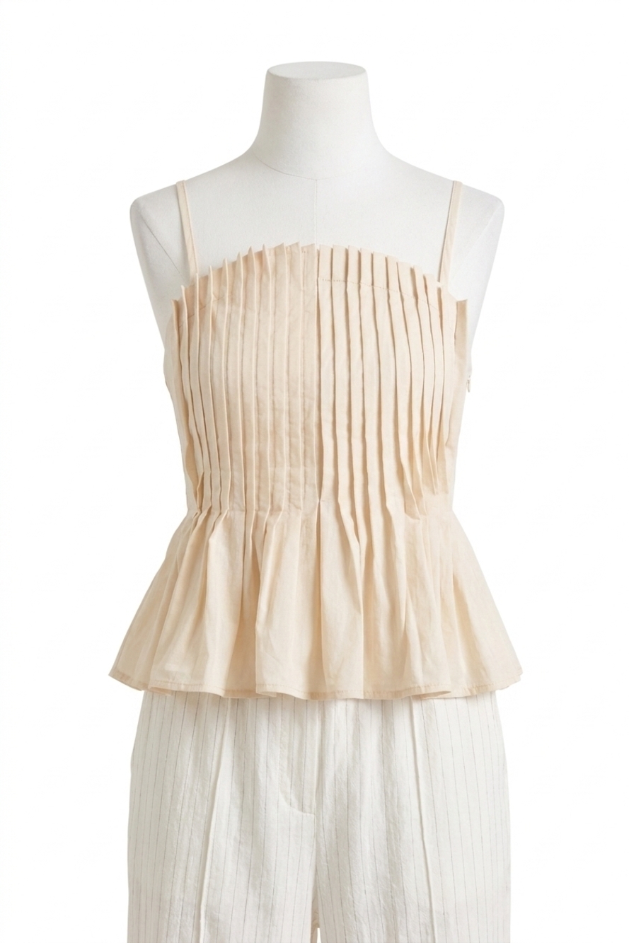 NEW ENTRO dani pleated sleeveless top in ecru